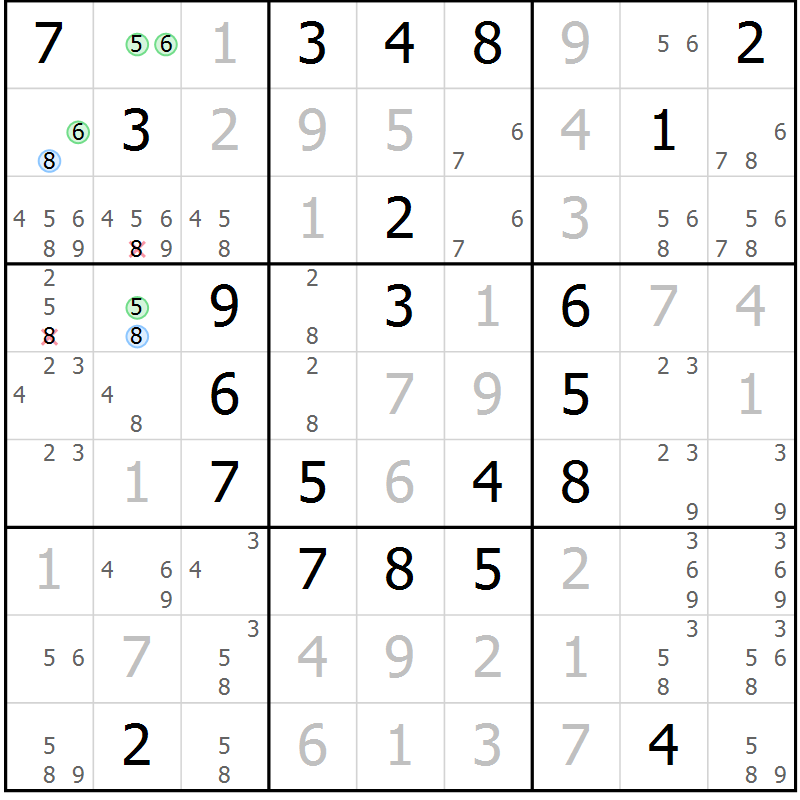 Position des candidats pour la solution de la Gr 23 page 26 du magazine de sudoku Sudoku Suprême n° 036