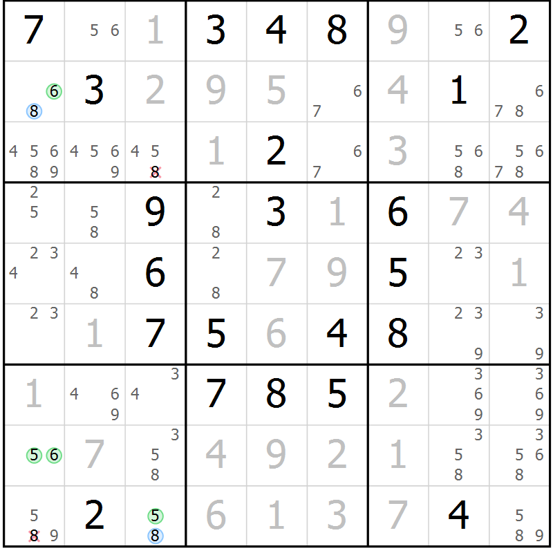 Position des candidats pour la solution de la Gr 23 page 26 du magazine de sudoku Sudoku Suprême n° 036