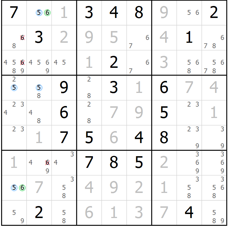 Position des candidats pour la solution de la Gr 23 page 26 du magazine de sudoku Sudoku Suprême n° 036