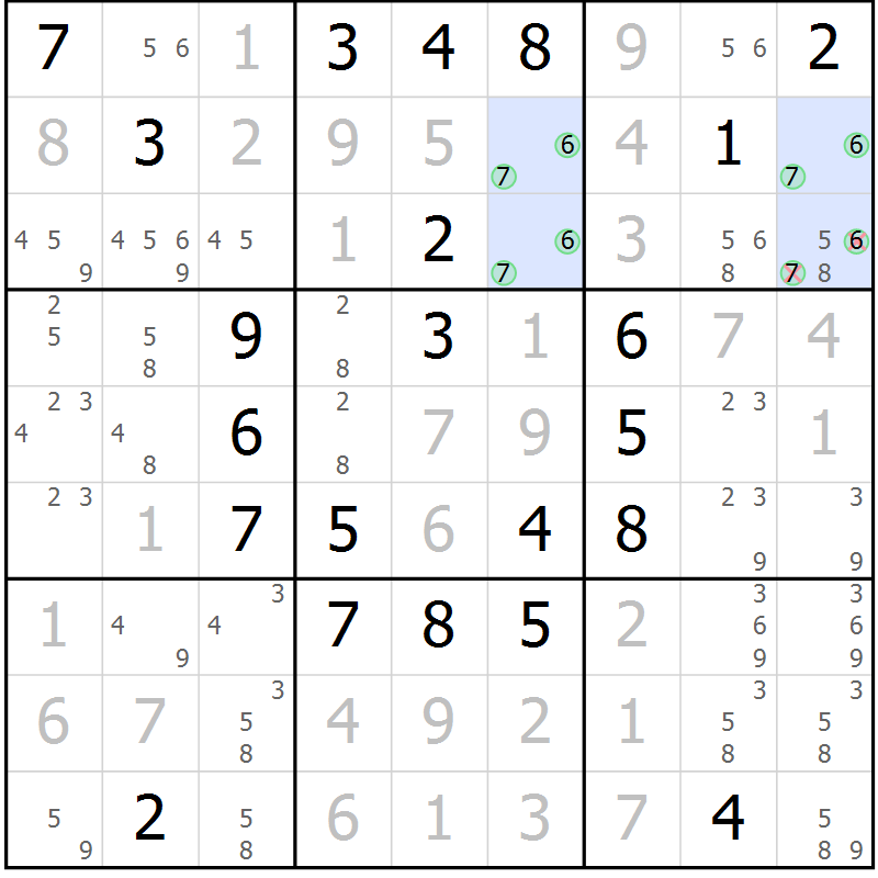 Position des candidats pour la solution de la Gr 23 page 26 du magazine de sudoku Sudoku Suprême n° 036