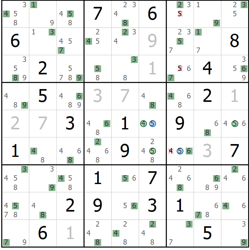 Position des candidats pour la solution de la Gr 24 page 27 du magazine de sudoku Sudoku Suprême n° 036