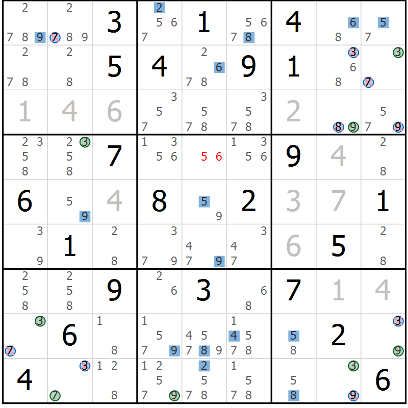 Position des candidats pour la solution de la Gr 25 page 28 du magazine de sudoku Sudoku Suprême n° 036
