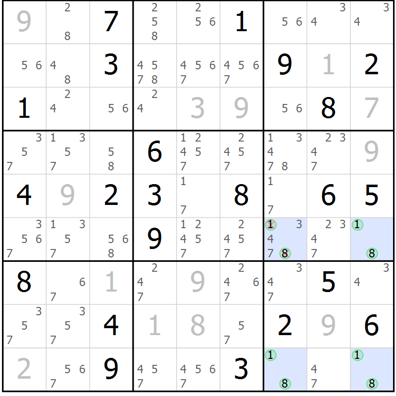 Position des candidats pour la solution de la Gr 26 page 29 du magazine de sudoku Sudoku Suprême n° 036