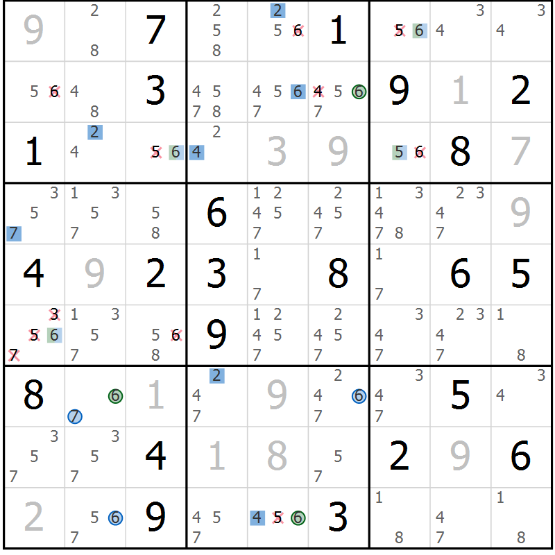Position des candidats pour la solution de la Gr 26 page 29 du magazine de sudoku Sudoku Suprême n° 036