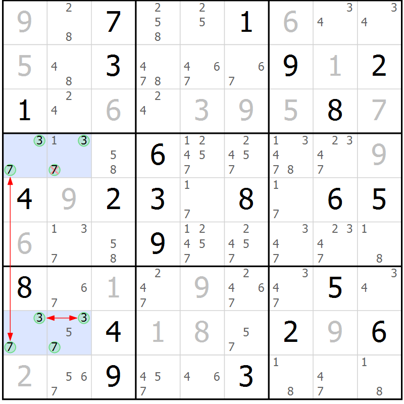Position des candidats pour la solution de la Gr 26 page 29 du magazine de sudoku Sudoku Suprême n° 036