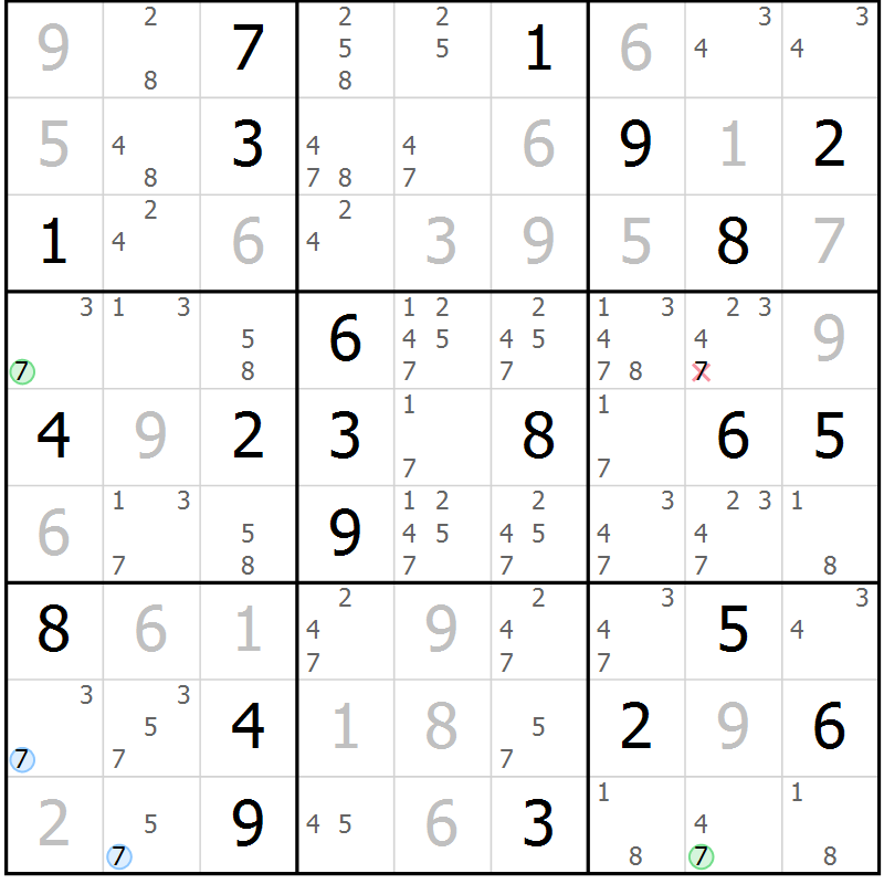 Position des candidats pour la solution de la Gr 26 page 29 du magazine de sudoku Sudoku Suprême n° 036
