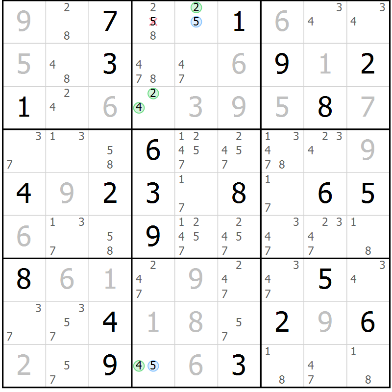 Position des candidats pour la solution de la Gr 26 page 29 du magazine de sudoku Sudoku Suprême n° 036