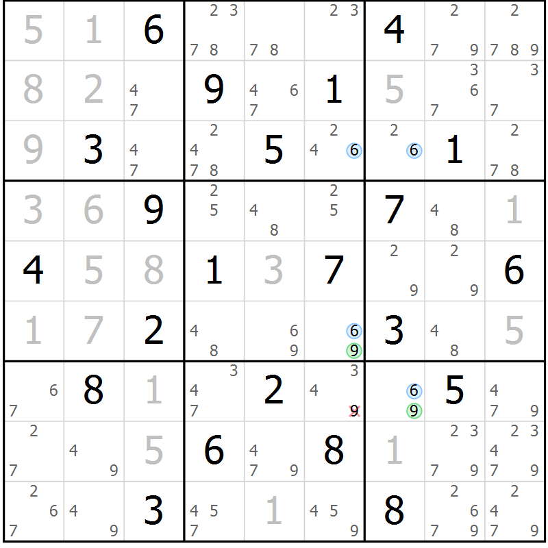 Position des candidats pour la solution de la Gr 27 page 30 du magazine de sudoku Sudoku Suprême n° 036