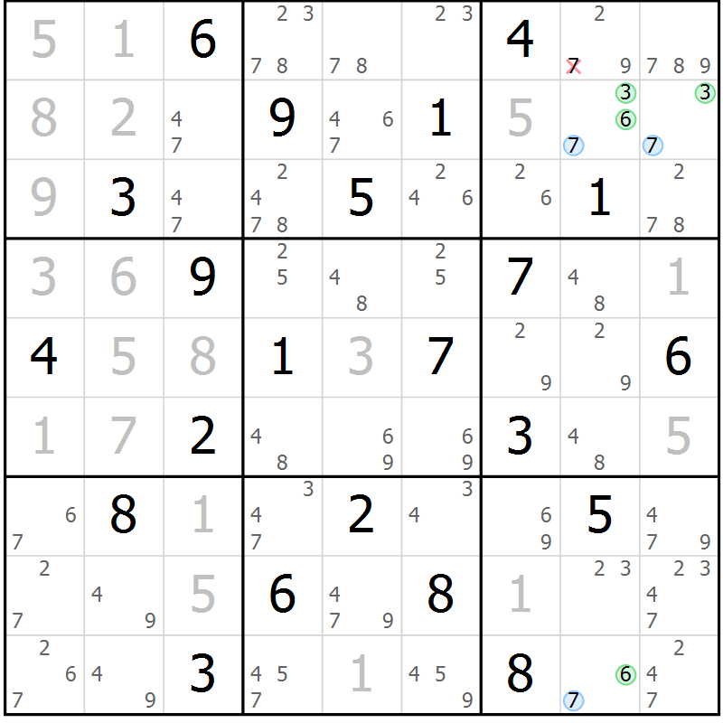 Position des candidats pour la solution de la Gr 27 page 30 du magazine de sudoku Sudoku Suprême n° 036