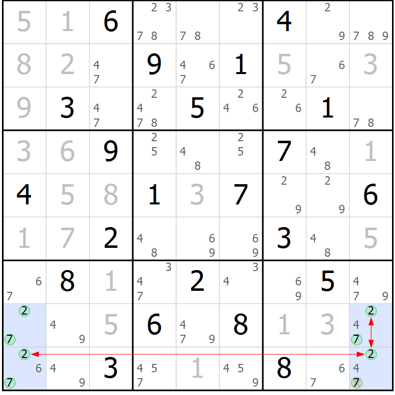 Position des candidats pour la solution de la Gr 27 page 30 du magazine de sudoku Sudoku Suprême n° 036