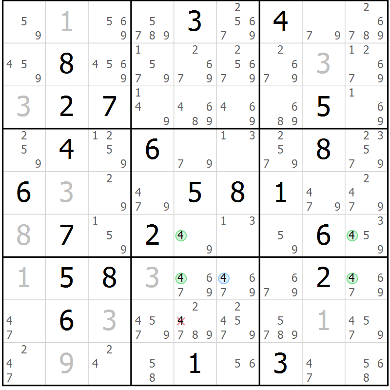 Position des candidats pour la solution de la Gr 29 page 32 du magazine de sudoku Sudoku Suprême n° 036