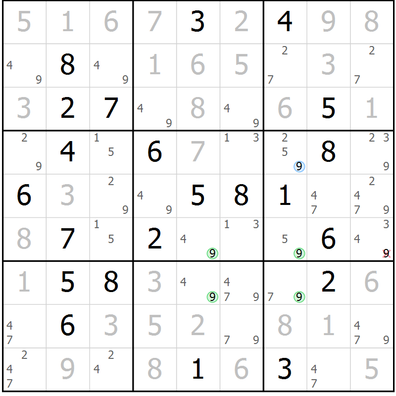 Position des candidats pour la solution de la Gr 29 page 32 du magazine de sudoku Sudoku Suprême n° 036