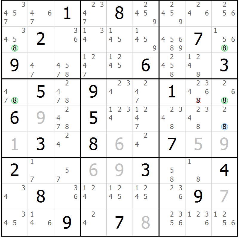 Position des candidats pour la solution de la Gr 3 page 6 du magazine de sudoku Sudoku Suprême n° 036