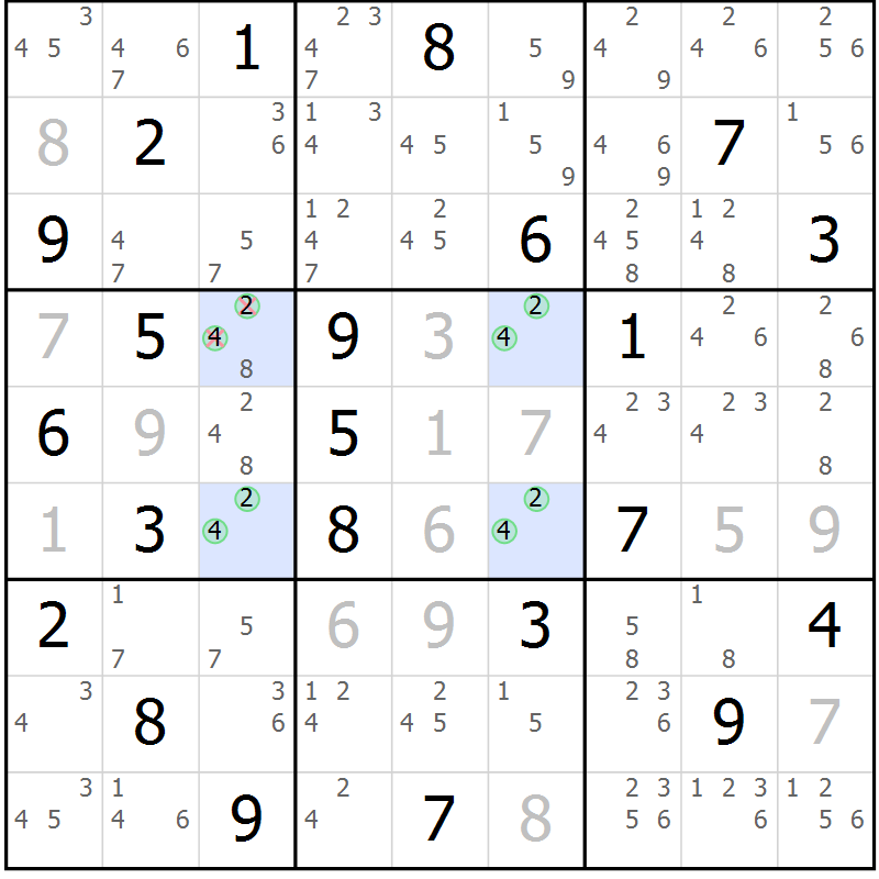 Position des candidats pour la solution de la Gr 3 page 6 du magazine de sudoku Sudoku Suprême n° 036