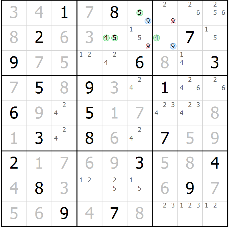 Position des candidats pour la solution de la Gr 3 page 6 du magazine de sudoku Sudoku Suprême n° 036