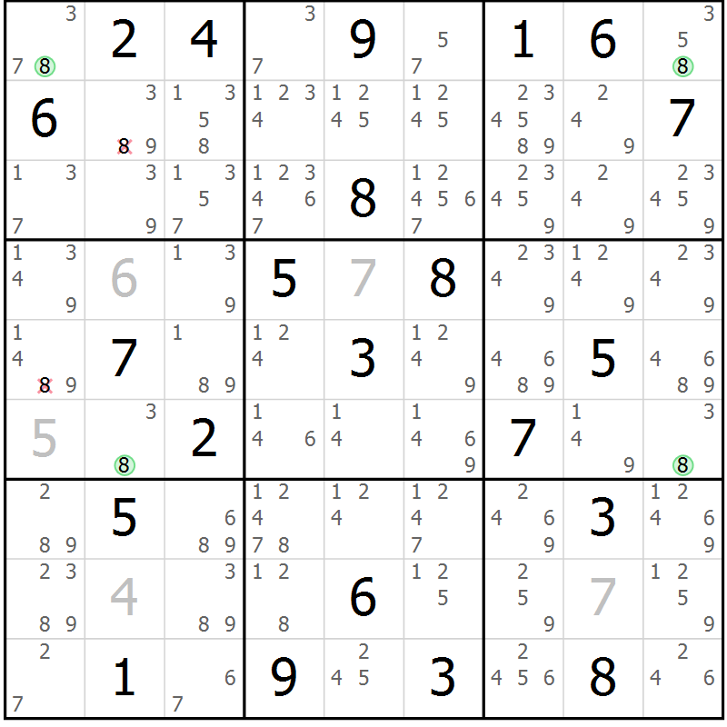 Position des candidats pour la solution de la Gr 30 page 33 du magazine de sudoku Sudoku Suprême n° 036