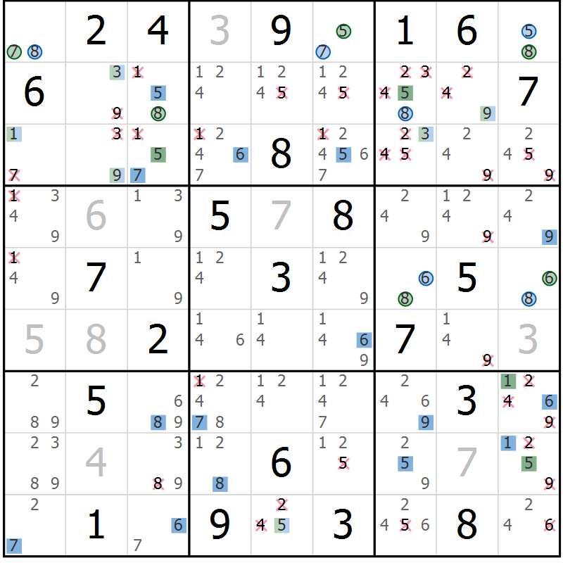 Position des candidats pour la solution de la Gr 30 page 33 du magazine de sudoku Sudoku Suprême n° 036