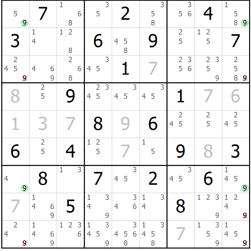 Position des candidats pour la solution de la Gr 31 page 34 du magazine de sudoku Sudoku Suprême n° 036