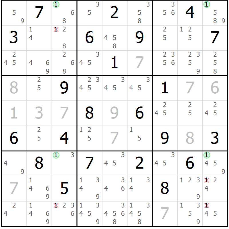 Position des candidats pour la solution de la Gr 31 page 34 du magazine de sudoku Sudoku Suprême n° 036
