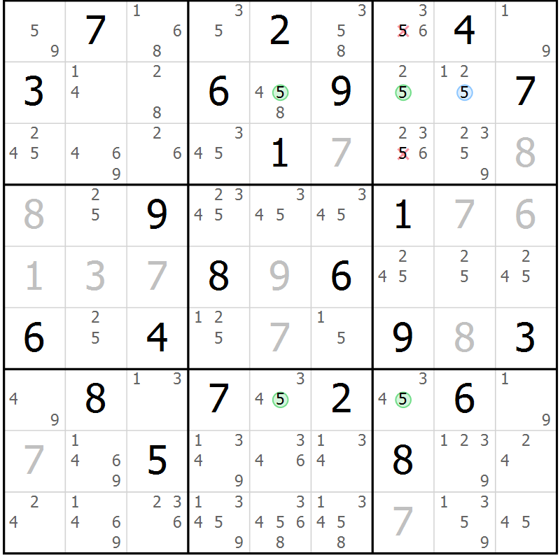 Position des candidats pour la solution de la Gr 31 page 34 du magazine de sudoku Sudoku Suprême n° 036