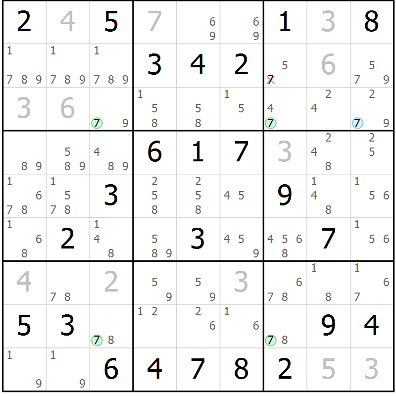 Position des candidats pour la solution de la Gr 32 page 35 du magazine de sudoku Sudoku Suprême n° 036