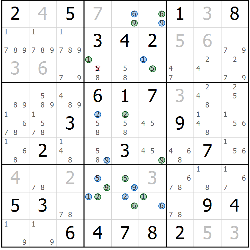 Position des candidats pour la solution de la Gr 32 page 35 du magazine de sudoku Sudoku Suprême n° 036