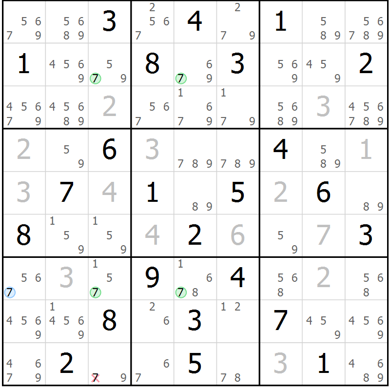 Position des candidats pour la solution de la Gr 33 page 36 du magazine de sudoku Sudoku Suprême n° 036