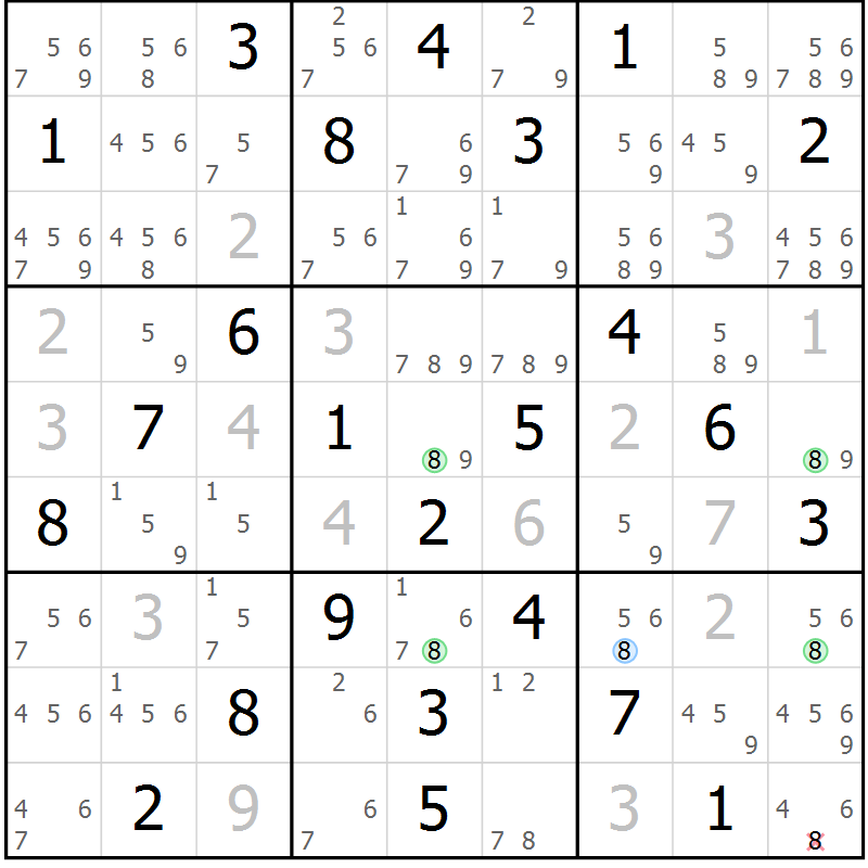 Position des candidats pour la solution de la Gr 33 page 36 du magazine de sudoku Sudoku Suprême n° 036