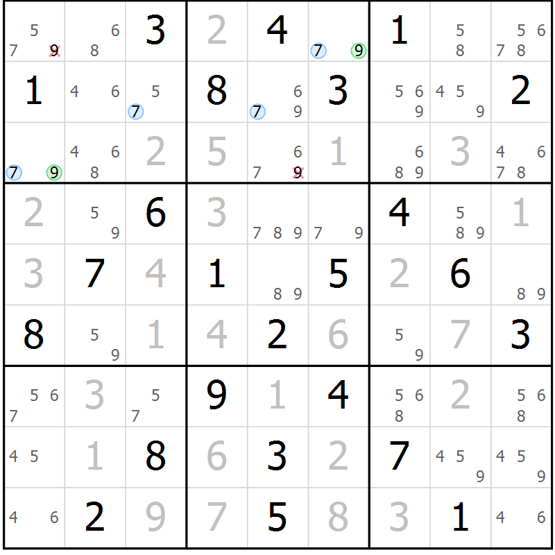 Position des candidats pour la solution de la Gr 33 page 36 du magazine de sudoku Sudoku Suprême n° 036