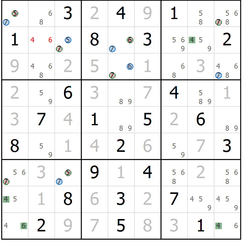Position des candidats pour la solution de la Gr 33 page 36 du magazine de sudoku Sudoku Suprême n° 036