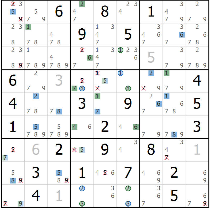 Position des candidats pour la solution de la Gr 34 page 37 du magazine de sudoku Sudoku Suprême n° 036
