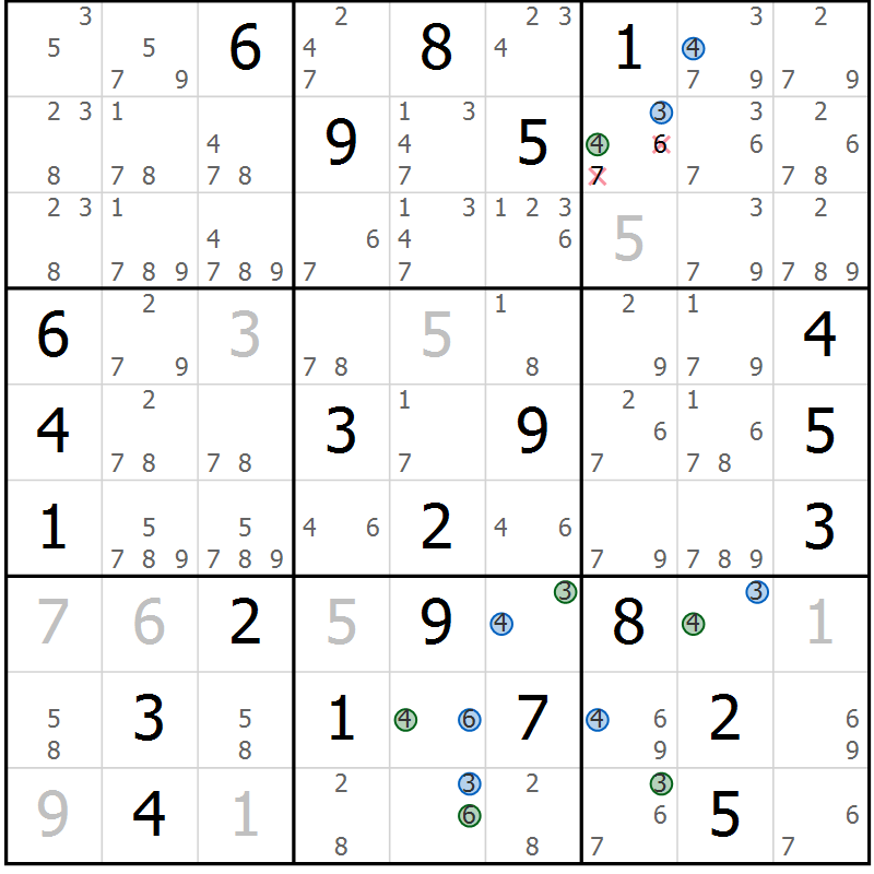 Position des candidats pour la solution de la Gr 34 page 37 du magazine de sudoku Sudoku Suprême n° 036
