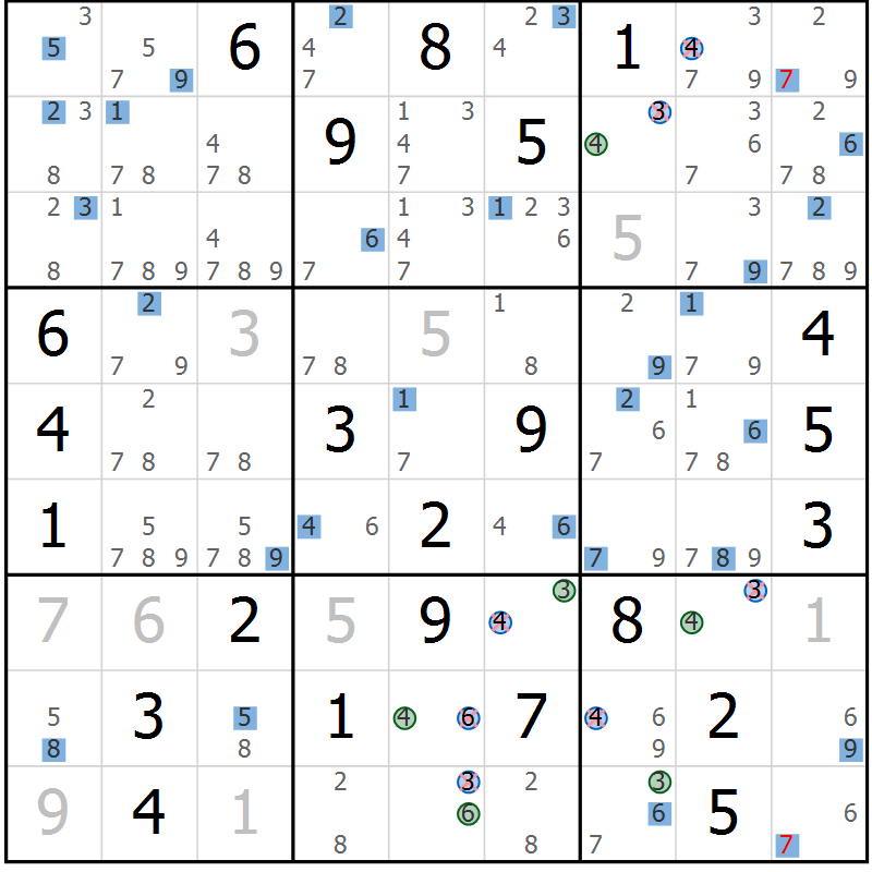 Position des candidats pour la solution de la Gr 34 page 37 du magazine de sudoku Sudoku Suprême n° 036
