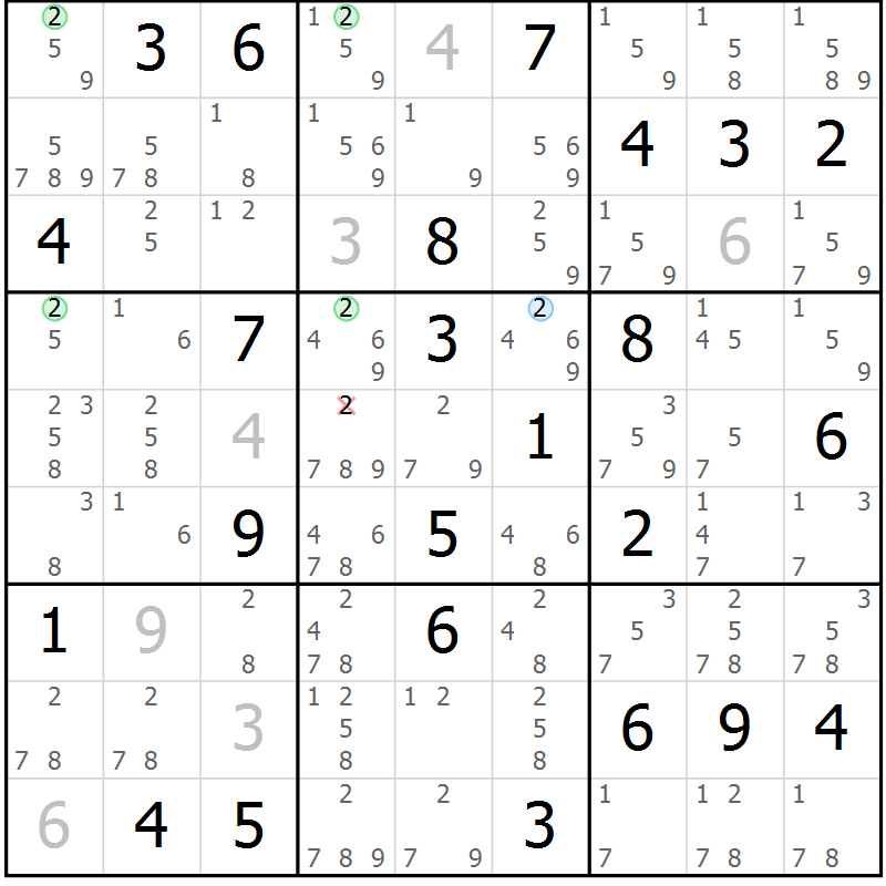 Position des candidats pour la solution de la Gr 35 page 38 du magazine de sudoku Sudoku Suprême n° 036