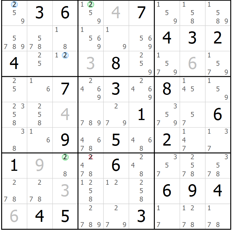Position des candidats pour la solution de la Gr 35 page 38 du magazine de sudoku Sudoku Suprême n° 036