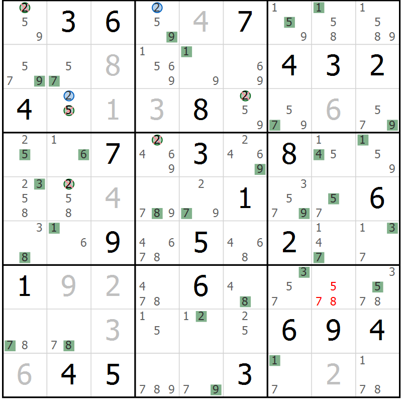 Position des candidats pour la solution de la Gr 35 page 38 du magazine de sudoku Sudoku Suprême n° 036
