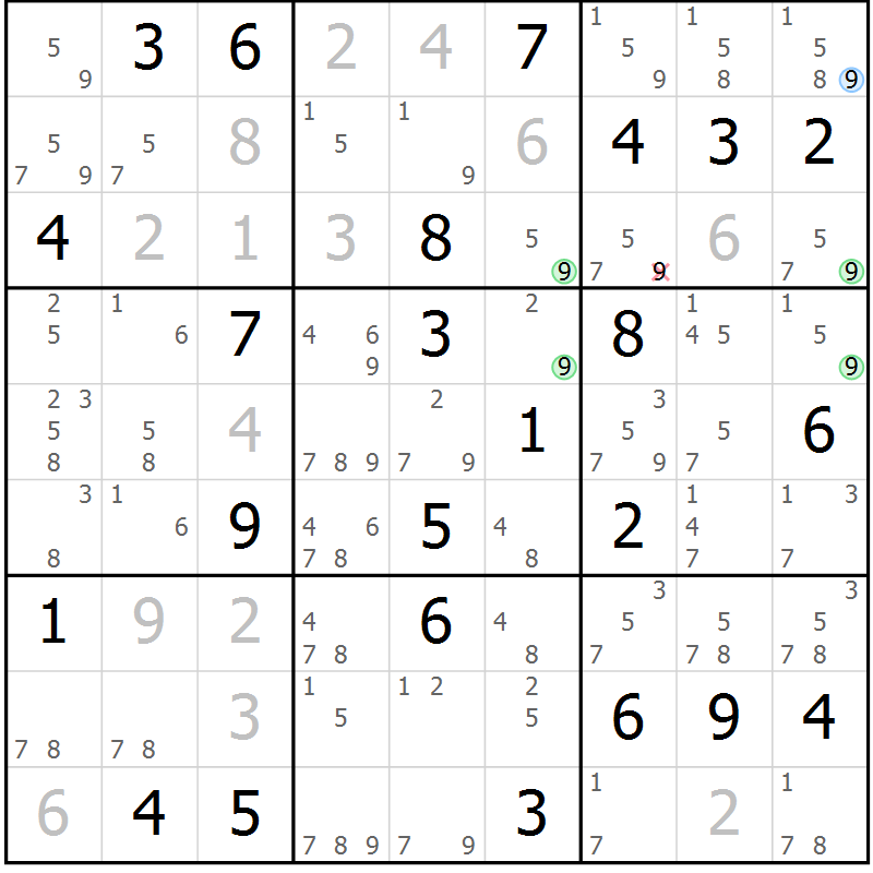 Position des candidats pour la solution de la Gr 35 page 38 du magazine de sudoku Sudoku Suprême n° 036