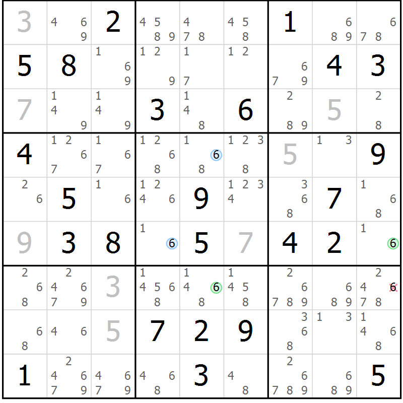 Position des candidats pour la solution de la Gr 36 page 39 du magazine de sudoku Sudoku Suprême n° 036