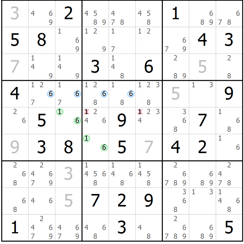 Position des candidats pour la solution de la Gr 36 page 39 du magazine de sudoku Sudoku Suprême n° 036