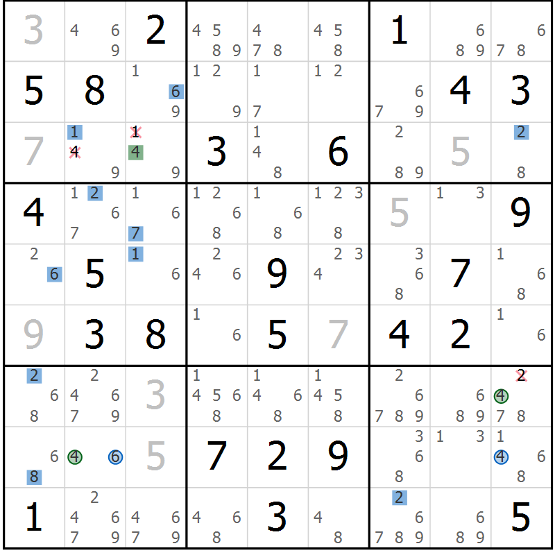 Position des candidats pour la solution de la Gr 36 page 39 du magazine de sudoku Sudoku Suprême n° 036