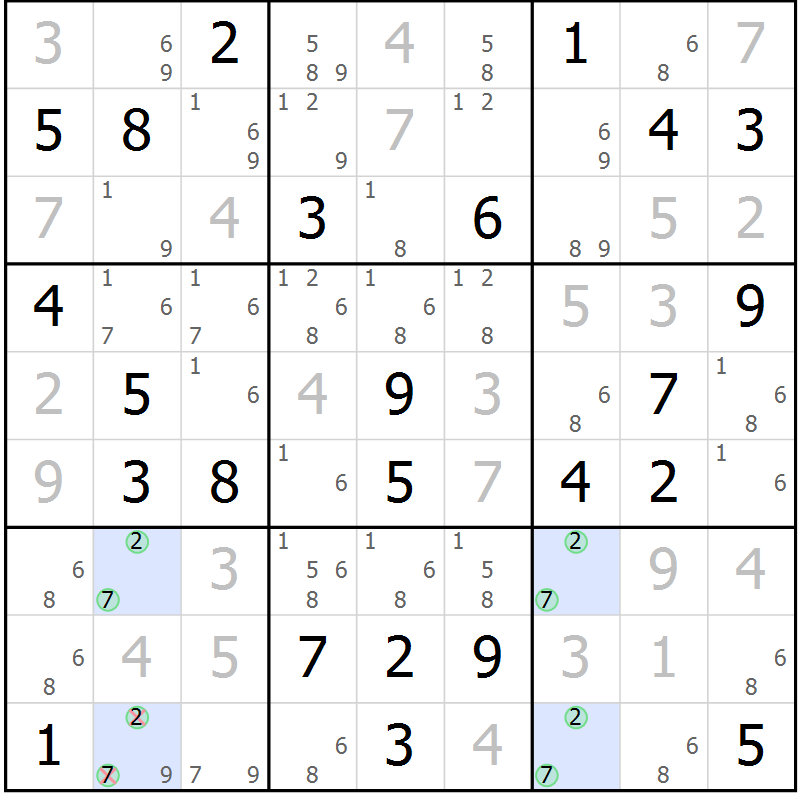 Position des candidats pour la solution de la Gr 36 page 39 du magazine de sudoku Sudoku Suprême n° 036