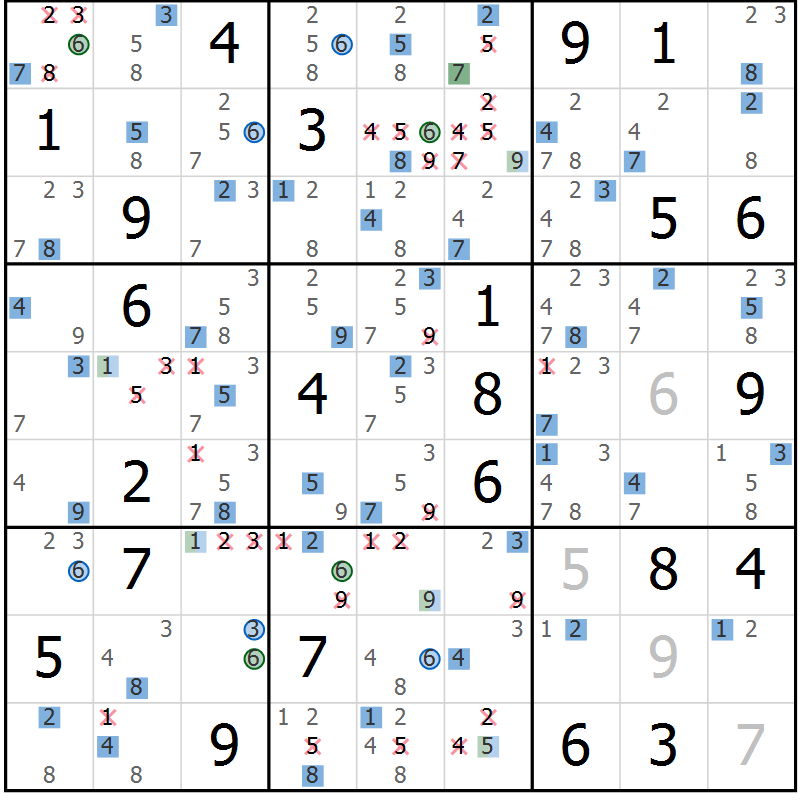 Position des candidats pour la solution de la Gr 37 page 40 du magazine de sudoku Sudoku Suprême n° 036