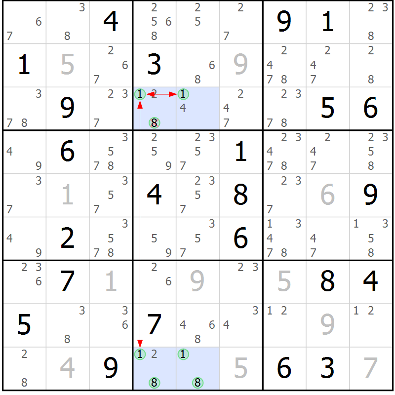Position des candidats pour la solution de la Gr 37 page 40 du magazine de sudoku Sudoku Suprême n° 036