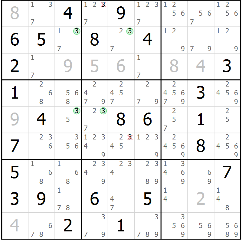 Position des candidats pour la solution de la Gr 38 page 41 du magazine de sudoku Sudoku Suprême n° 036