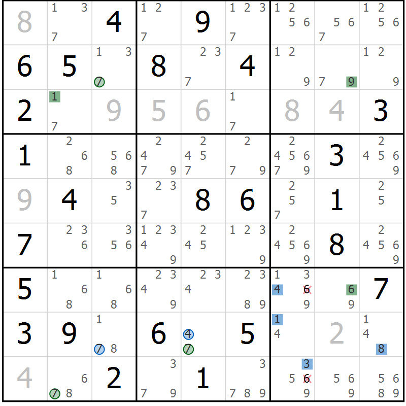 Position des candidats pour la solution de la Gr 38 page 41 du magazine de sudoku Sudoku Suprême n° 036