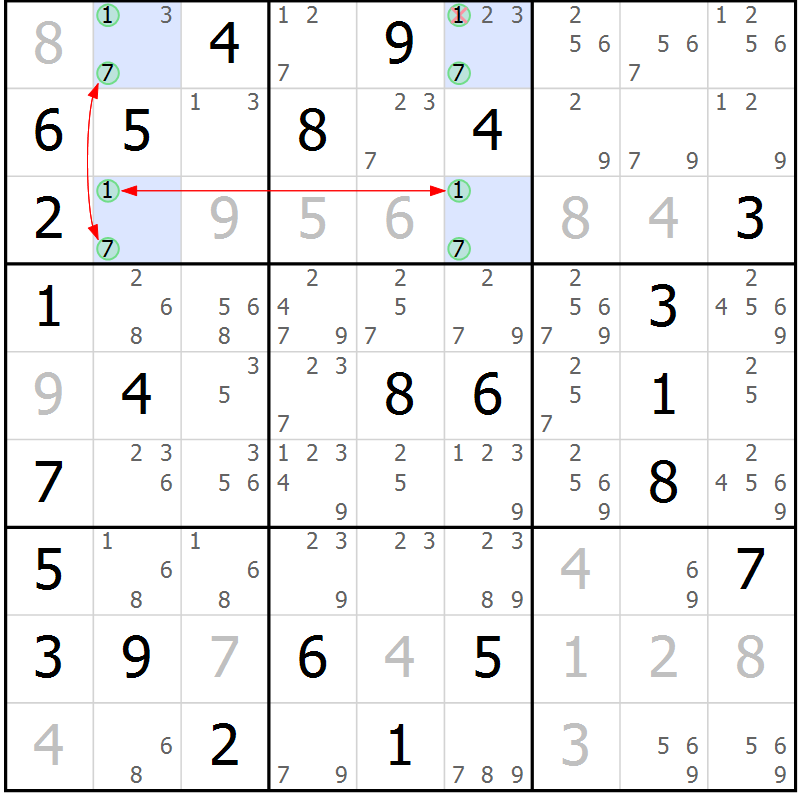 Position des candidats pour la solution de la Gr 38 page 41 du magazine de sudoku Sudoku Suprême n° 036
