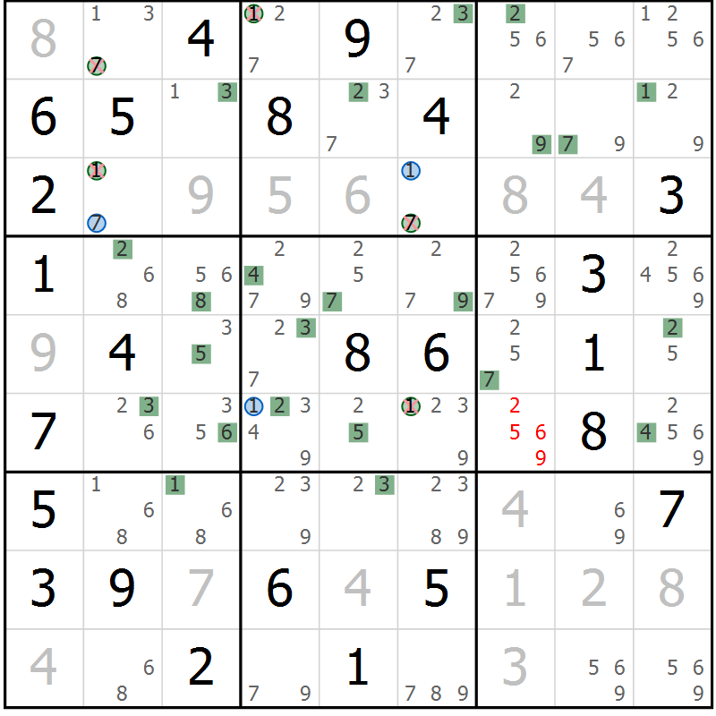 Position des candidats pour la solution de la Gr 38 page 41 du magazine de sudoku Sudoku Suprême n° 036