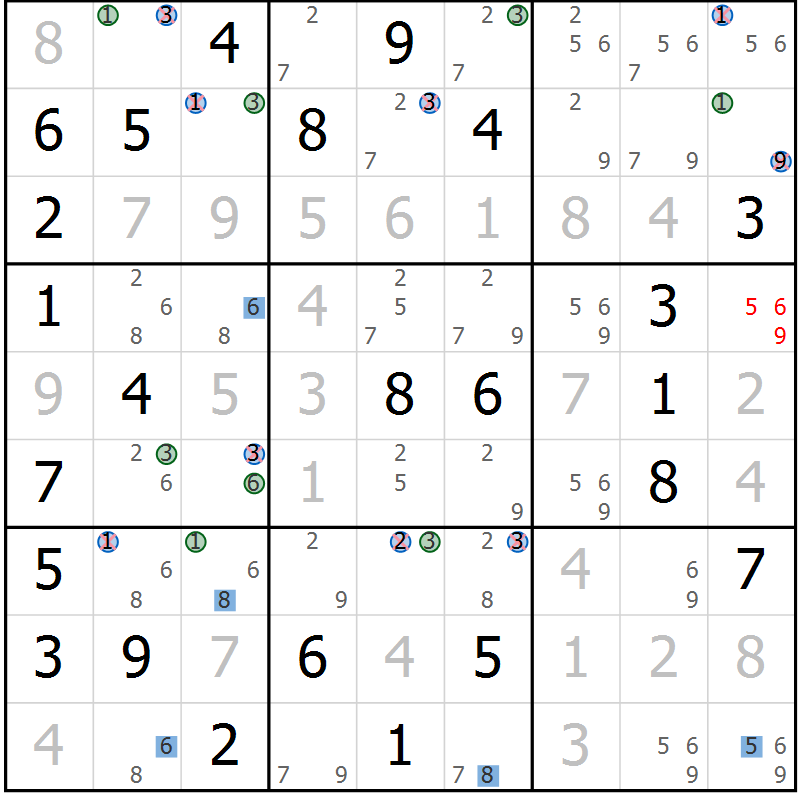 Position des candidats pour la solution de la Gr 38 page 41 du magazine de sudoku Sudoku Suprême n° 036