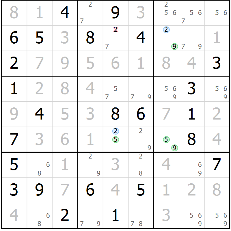 Position des candidats pour la solution de la Gr 38 page 41 du magazine de sudoku Sudoku Suprême n° 036