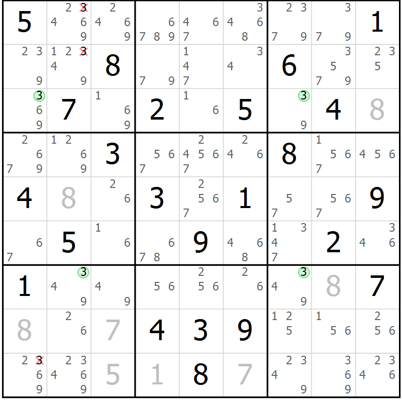 Position des candidats pour la solution de la Gr 39 page 42 du magazine de sudoku Sudoku Suprême n° 036